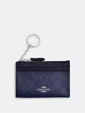 Coach Navy Leather Card Case Keychain